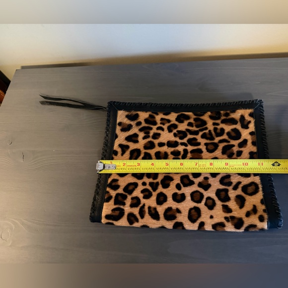 Cleobella Leopard Print Calf Hair Envelope Clutch with Black Leather Trim - Picture 11 of 12